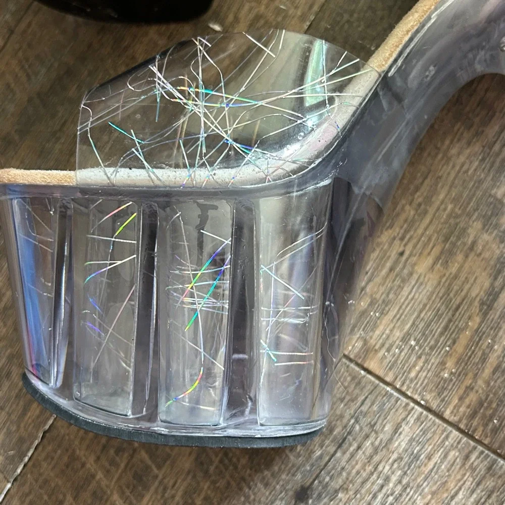 Dream's Clear Holographic Platform Sandals Ankle Strap Exotic Dance Heels Size 8